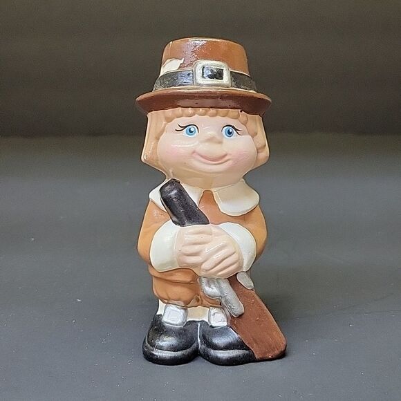 Thanksgiving Pilgrim Couple,Horn Of Plenty, Hand Painted Ceramic Vintage (1) - Picture 3 of 12